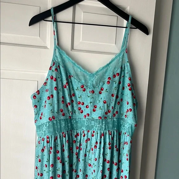 Torrid Super Soft Rib Lace Trim Sleep Chemise Very Cherry Aqua Sky - Picture 5 of 8